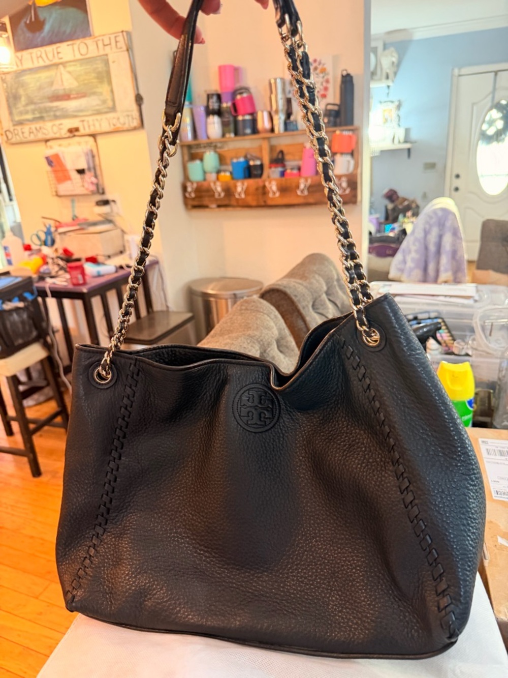 Tory Burch Pebbled Leather Crossbody with Embossed Logo - Black - Picture 3 of 8
